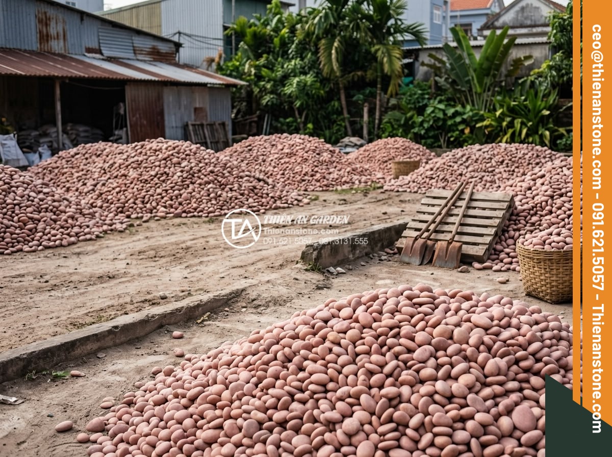 Mua Sỏi Trang Trí Sân Vườn Đà Nẵng: Top 5 Cửa Hàng Giá Tốt - Hình 17 Mua Sỏi Trang Trí Sân Vườn Đà Nẵng: Top 5 Cửa Hàng Giá Tốt - Local Da Nang garden stone supplier yard with bulk pebble piles