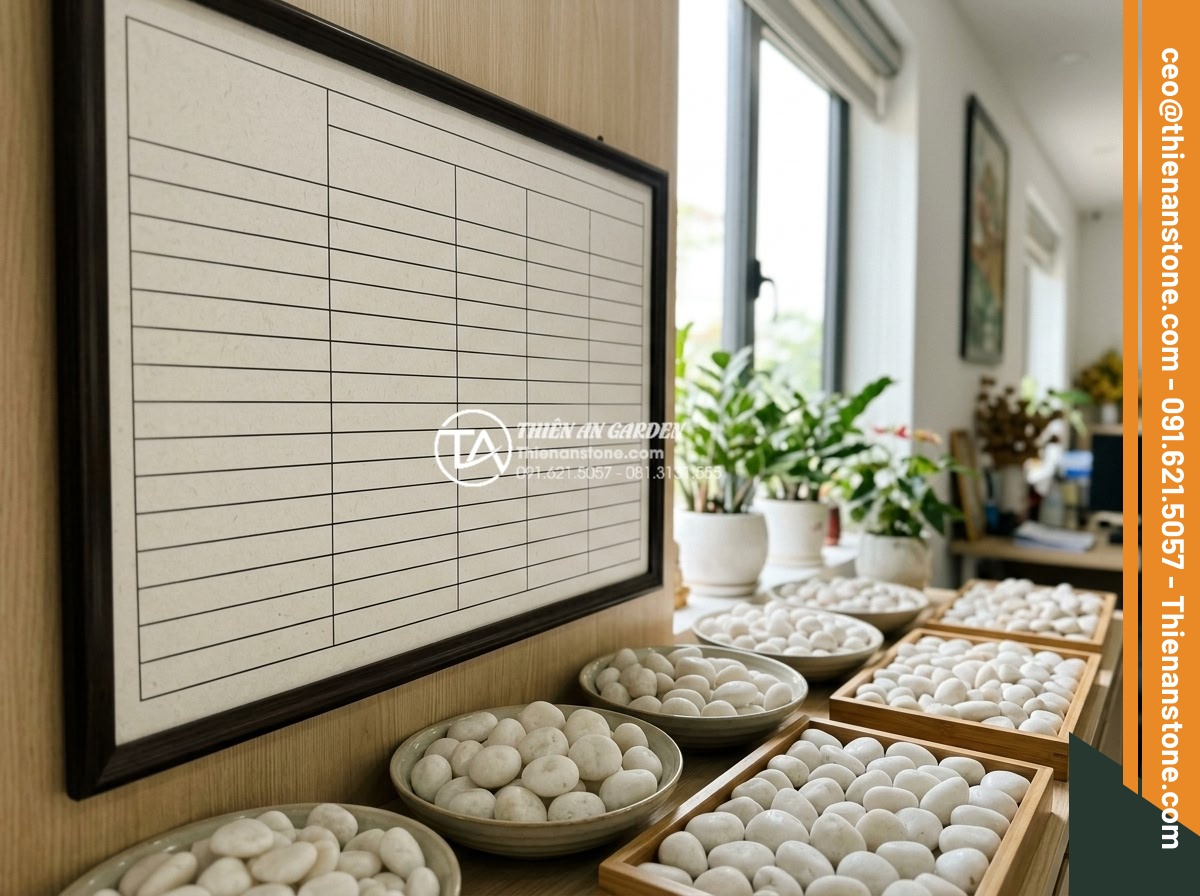 Mua Sỏi Trang Trí Sân Vườn Đà Nẵng: Top 5 Cửa Hàng Giá Tốt - Hình 9 Mua Sỏi Trang Trí Sân Vườn Đà Nẵng: Top 5 Cửa Hàng Giá Tốt - Updated 2026 price list chart for various types of garden pebbles displayed in a