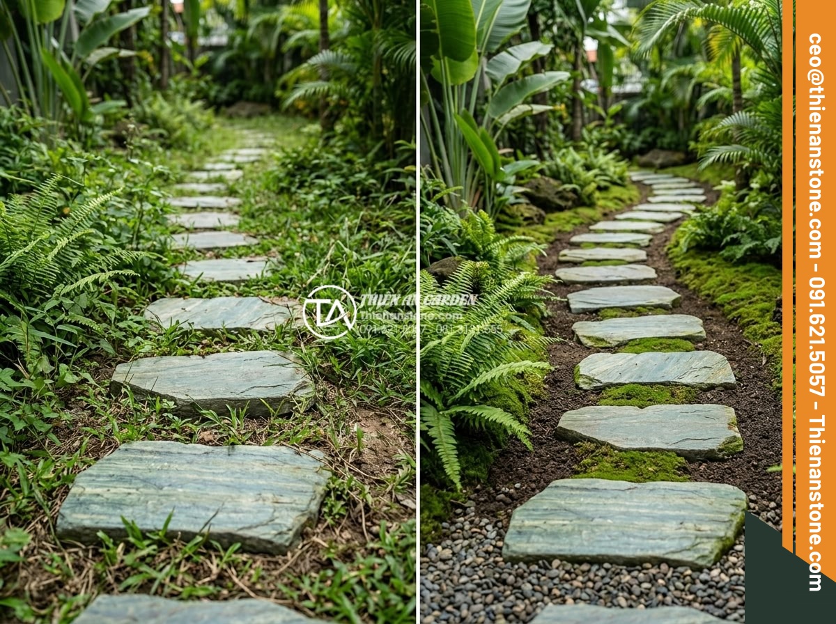 Nghệ thuật sắp đặt đá dặm bước phong cách Nhật Bản (Zen Garden) - Hình 13 Nghệ thuật sắp đặt đá dặm bước phong cách Nhật Bản (Zen Garden) - Common mistakes in DIY Japanese stepping stone installation such as uneven spaci