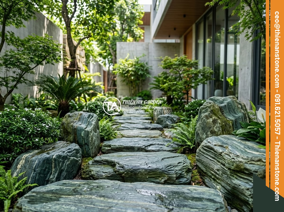 Nghệ thuật sắp đặt đá dặm bước phong cách Nhật Bản (Zen Garden) - Hình 16 Nghệ thuật sắp đặt đá dặm bước phong cách Nhật Bản (Zen Garden) - Successful case studies of Japanese style stepping stone paths in contemporary V