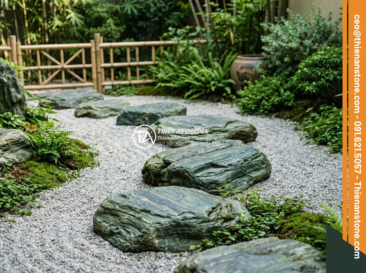 Nghệ thuật sắp đặt đá dặm bước phong cách Nhật Bản (Zen Garden) - Hình 4 Nghệ thuật sắp đặt đá dặm bước phong cách Nhật Bản (Zen Garden) - Symbolic representation of Zen philosophy through carefully arranged Japanese st