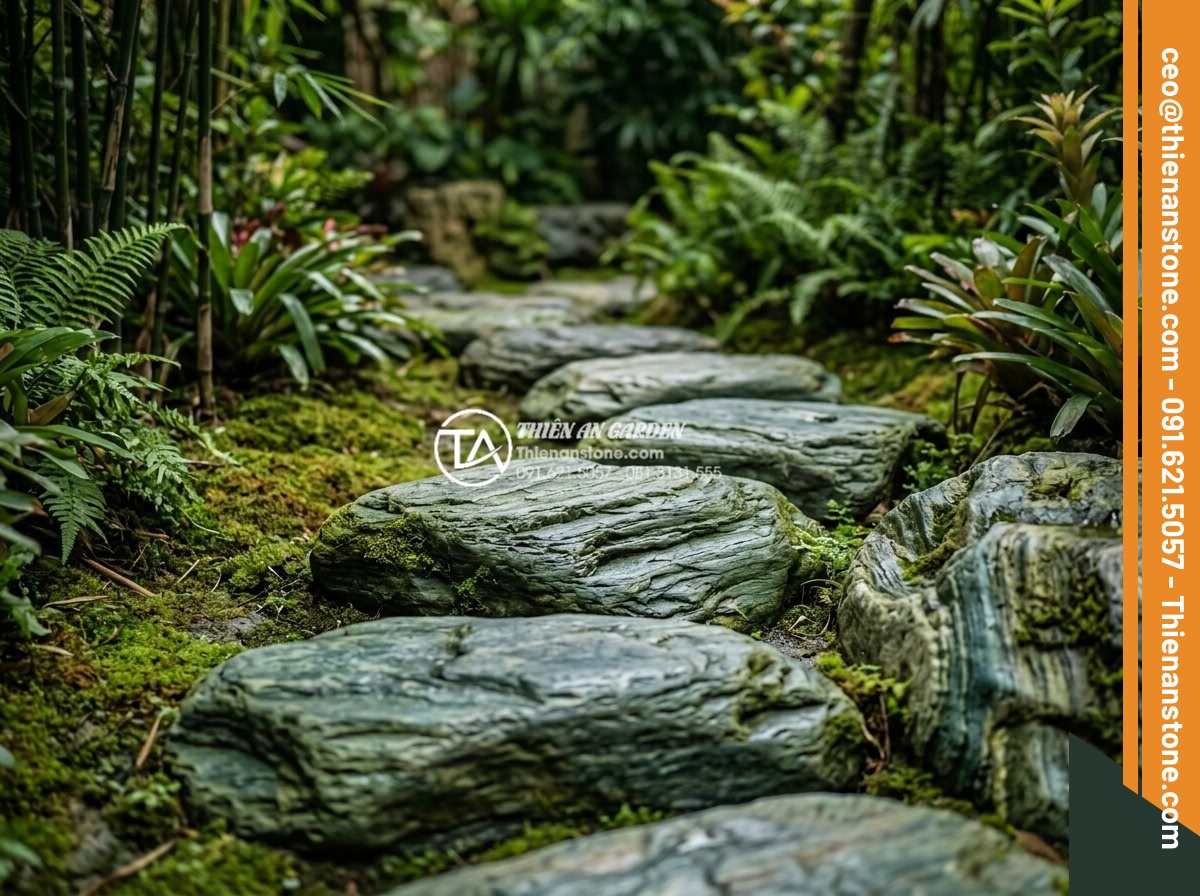Nghệ thuật sắp đặt đá dặm bước phong cách Nhật Bản (Zen Garden) - Hình 5 Nghệ thuật sắp đặt đá dặm bước phong cách Nhật Bản (Zen Garden) - Variety of natural stones suitable for Zen stepping stones including granite, ba