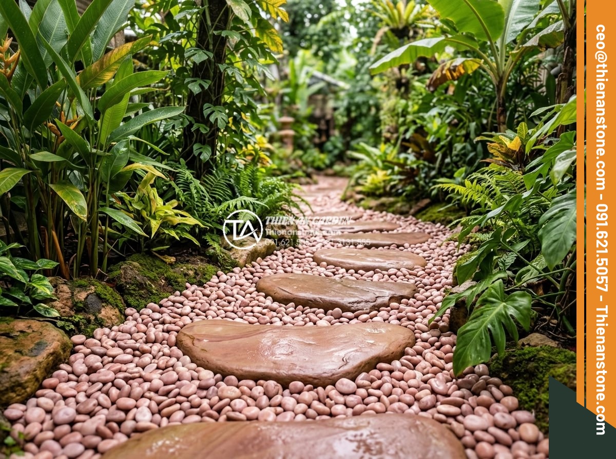 Phối hợp đá bước dạo và sỏi trang trí: Bí quyết tạo lối đi ấn tượng - Creative garden path design with curved stepping stones and mixed decorative gra