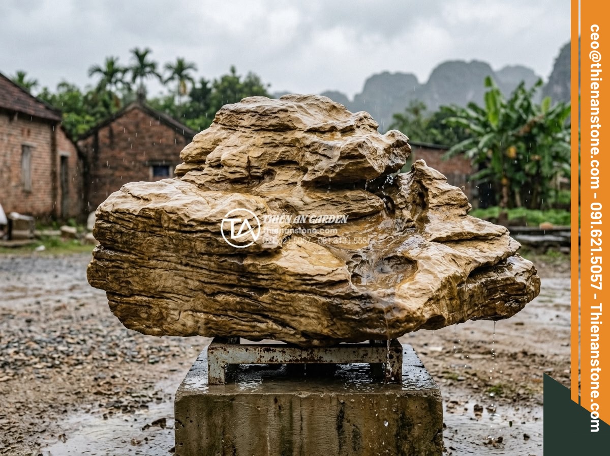 So sánh đá cổ thạch xanh và đá cổ thạch vàng: Nên chọn màu nào? - Durability test visualization of green fossil stone exposed to water and weather