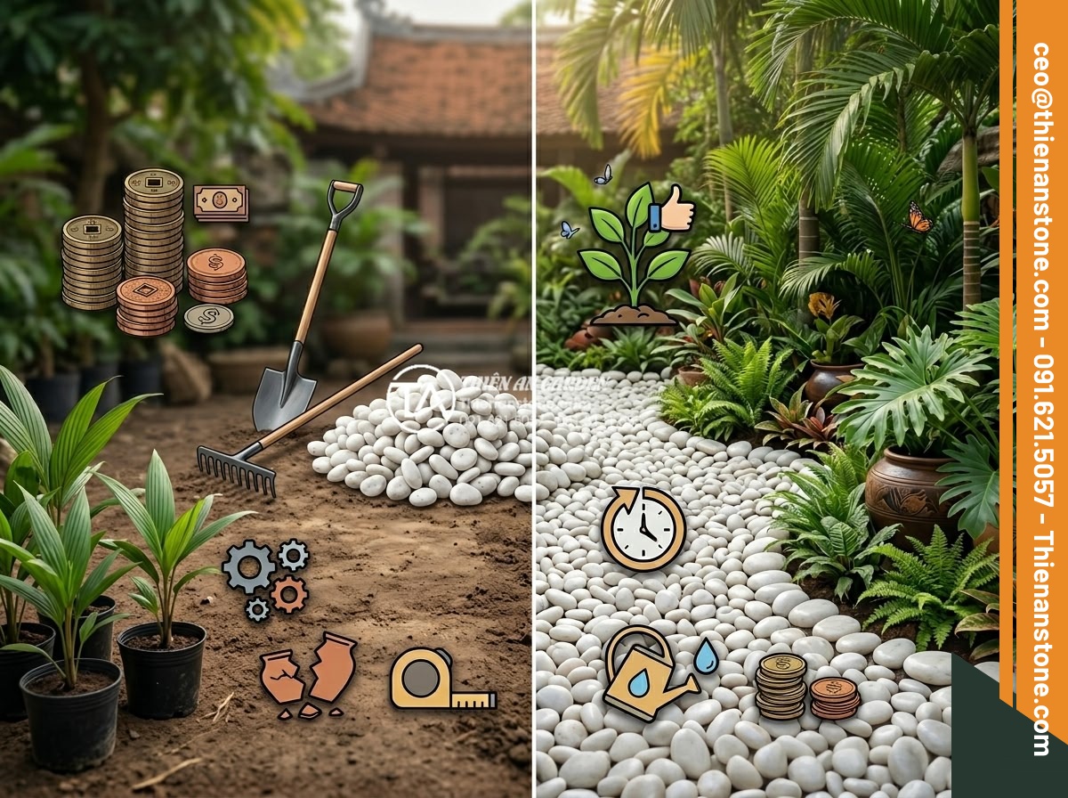 Sỏi Suối Tự Nhiên: Tại Sao Lại Được Ưa Chuộng Hơn Sỏi Quay? - Cost-benefit analysis visualization of natural vs tumbled pebbles over a 10-year