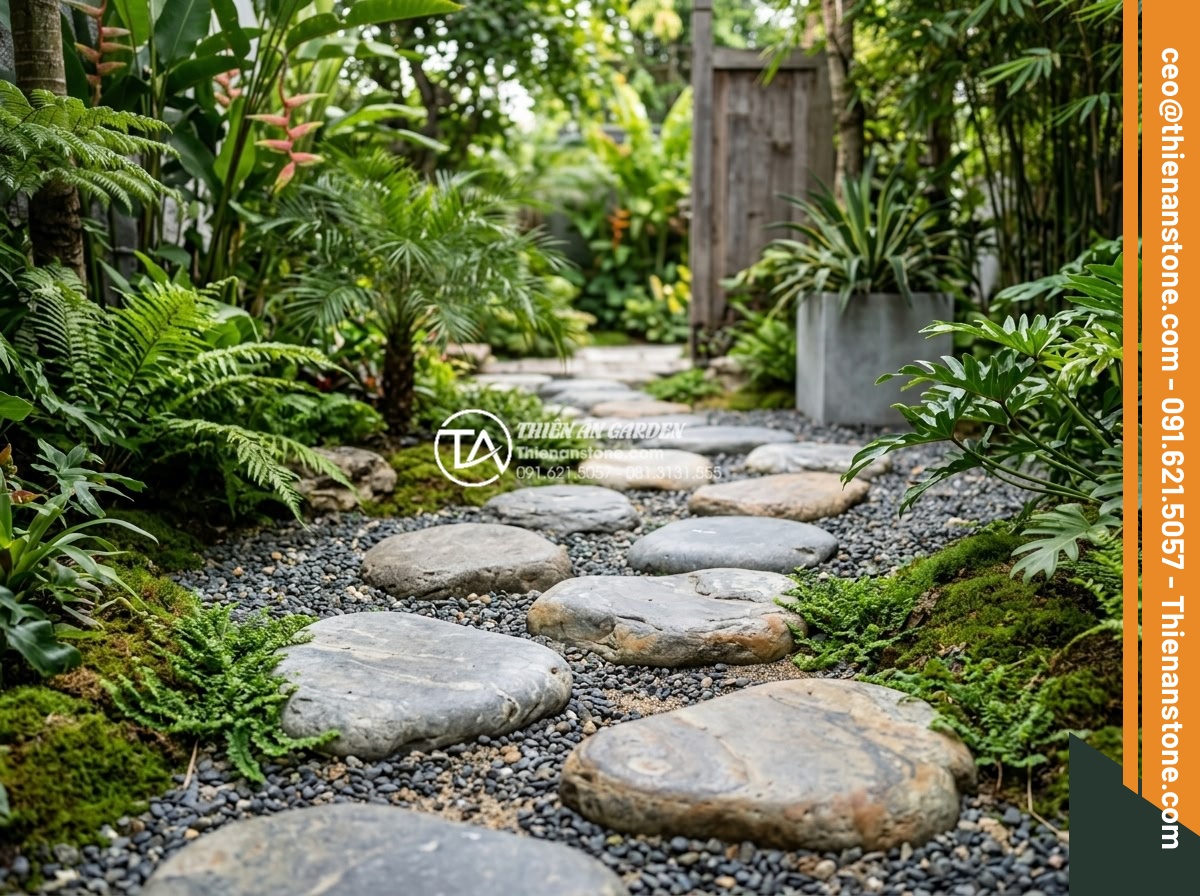 Tại sao đá dặm bước tự nhiên lại đắt hơn đá nhân tạo đúc sẵn? - Variety of natural stone stepping stones of different sizes and natural patterns