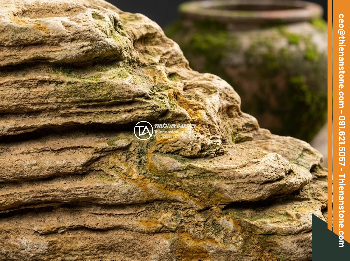 Tại sao giá đá cổ thạch làm hòn non bộ lại có sự chênh lệch lớn? - Detailed macro photograph of natural erosion patterns and colorful mineral veins