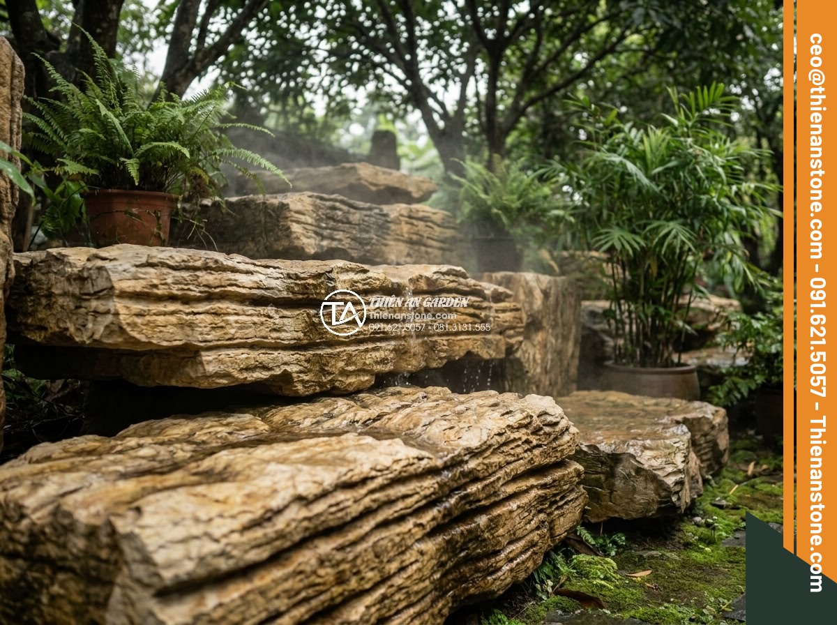 Tạo hệ thống phun sương cho thác nước đá cổ thạch: Hướng dẫn chi tiết - Hình 13 Tạo hệ thống phun sương cho thác nước đá cổ thạch: Hướng dẫn chi tiết - Selection of high-quality ancient fossil stone slabs for waterfall and misting s