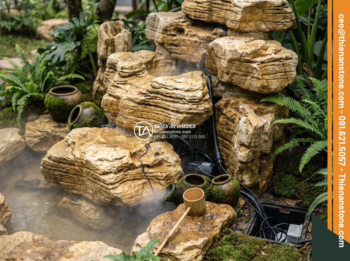 Tạo hệ thống phun sương cho thác nước đá cổ thạch: Hướng dẫn chi tiết - Hình 14 Tạo hệ thống phun sương cho thác nước đá cổ thạch: Hướng dẫn chi tiết - Supporting materials and accessories integrated with ancient stone for professio