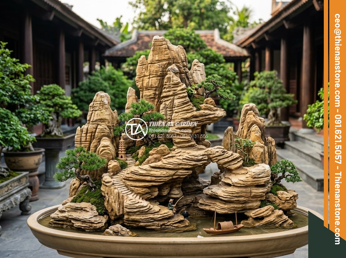 Thi công hòn non bộ đá cổ thạch: Quy trình từ ý tưởng đến hoàn thiện - Hình 10 Thi công hòn non bộ đá cổ thạch: Quy trình từ ý tưởng đến hoàn thiện - Professional team portrait of Đá Cảnh Thiên An experts standing proudly beside a