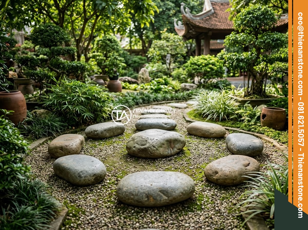 Top 10 lỗi phong thủy khi đặt đá dậm bước làm hao tài tốn của - Bagua-aligned stepping stone arrangement in Feng Shui garden for balanced prospe