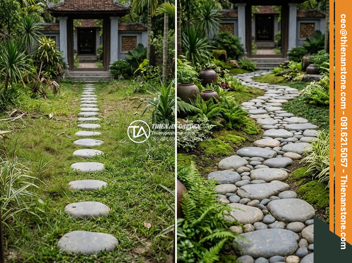 Top 10 lỗi phong thủy khi đặt đá dậm bước làm hao tài tốn của - Before and after correction of Feng Shui stepping stone errors in garden renovat
