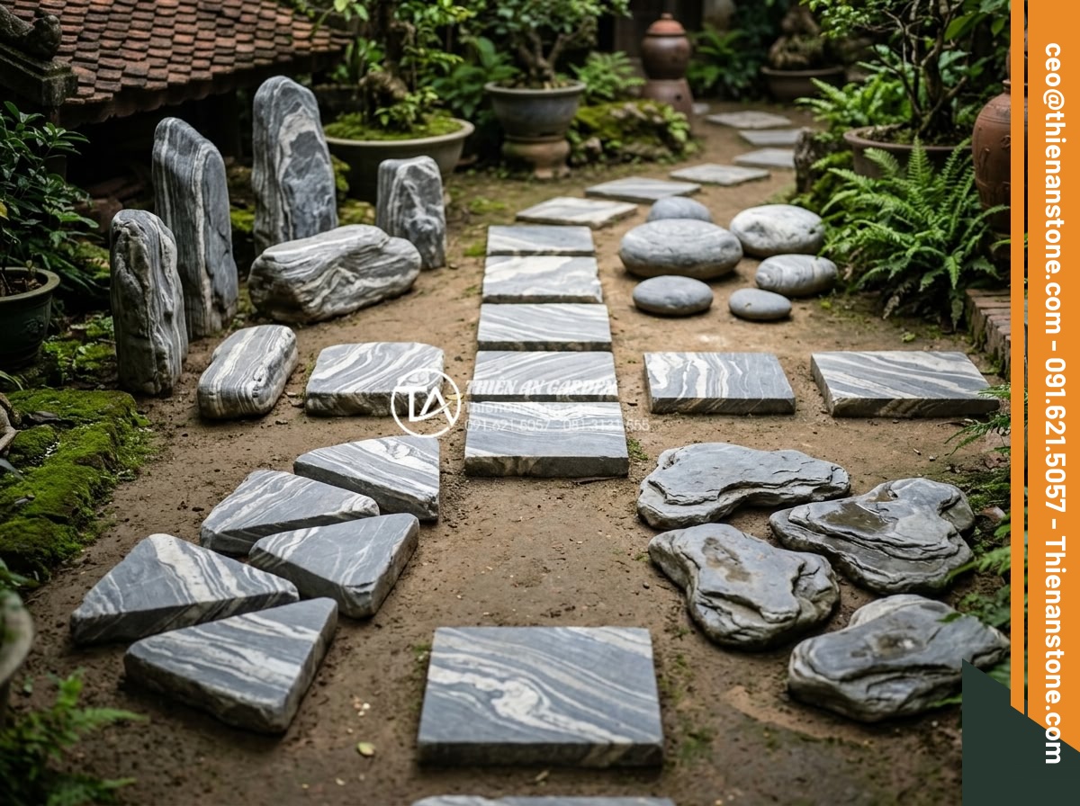 Top 10 lỗi phong thủy khi đặt đá dậm bước làm hao tài tốn của - Selection of various natural stone types and colors for stepping stones, arrange