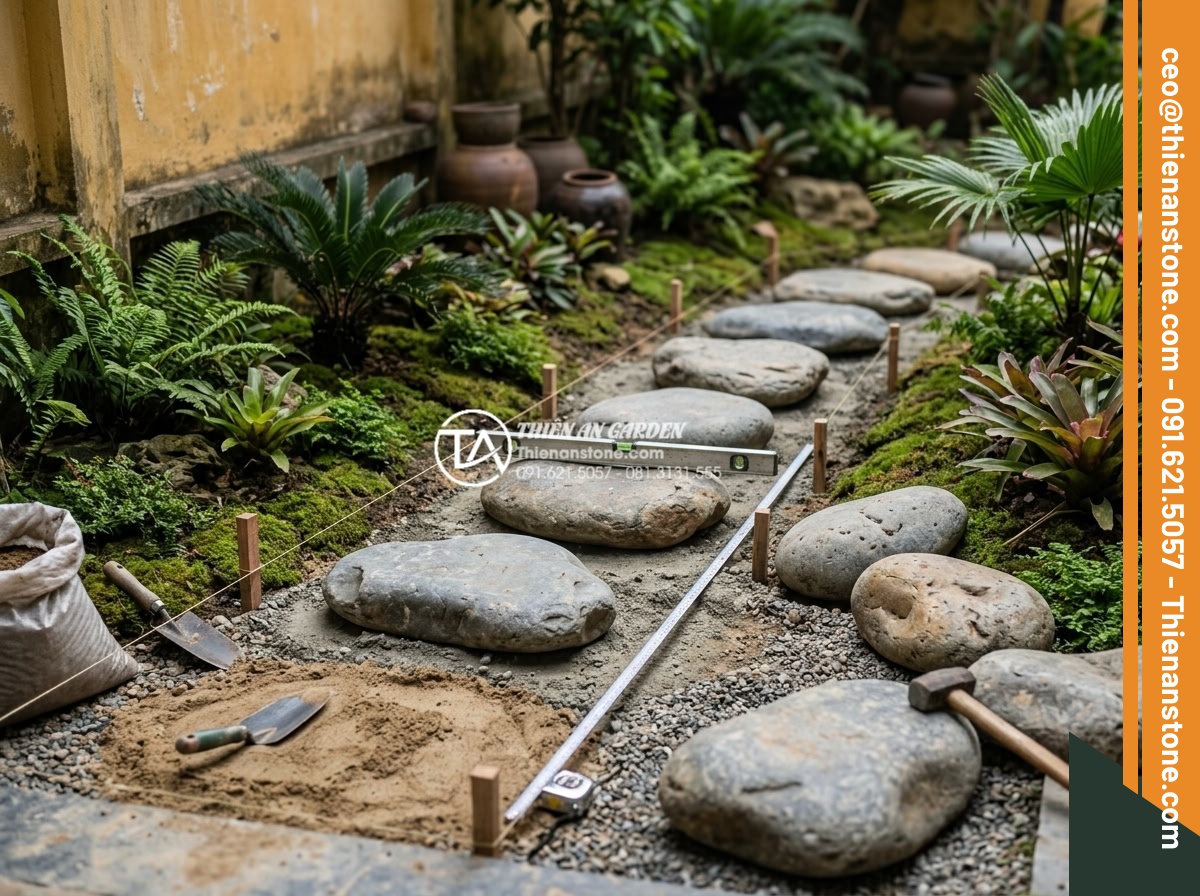 Top 10 lỗi phong thủy khi đặt đá dậm bước làm hao tài tốn của - Professional installation process of Feng Shui compliant stepping stones in gard