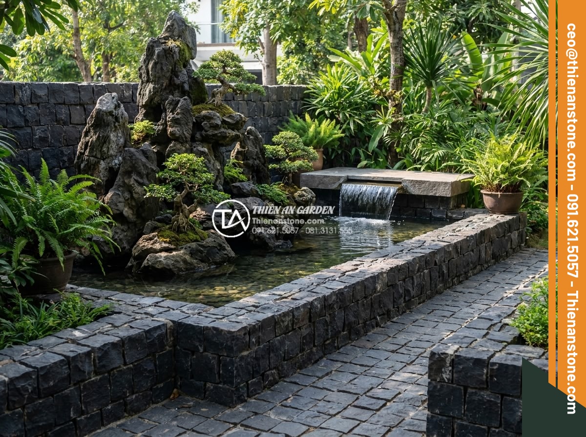 Top 15 mẫu lát đá cubic sân vườn đẹp mắt dẫn đầu xu hướng 2026 - Harmonious blend of cubic stones with traditional Vietnamese non-bo and modern w