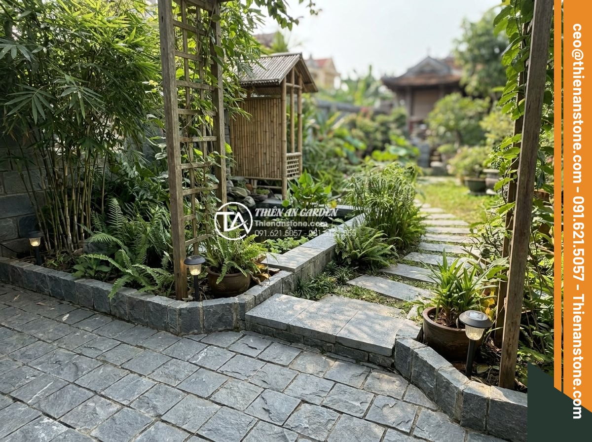 Top 15 mẫu lát đá cubic sân vườn đẹp mắt dẫn đầu xu hướng 2026 - Sustainable future garden concept with eco-friendly cubic natural stone paving a