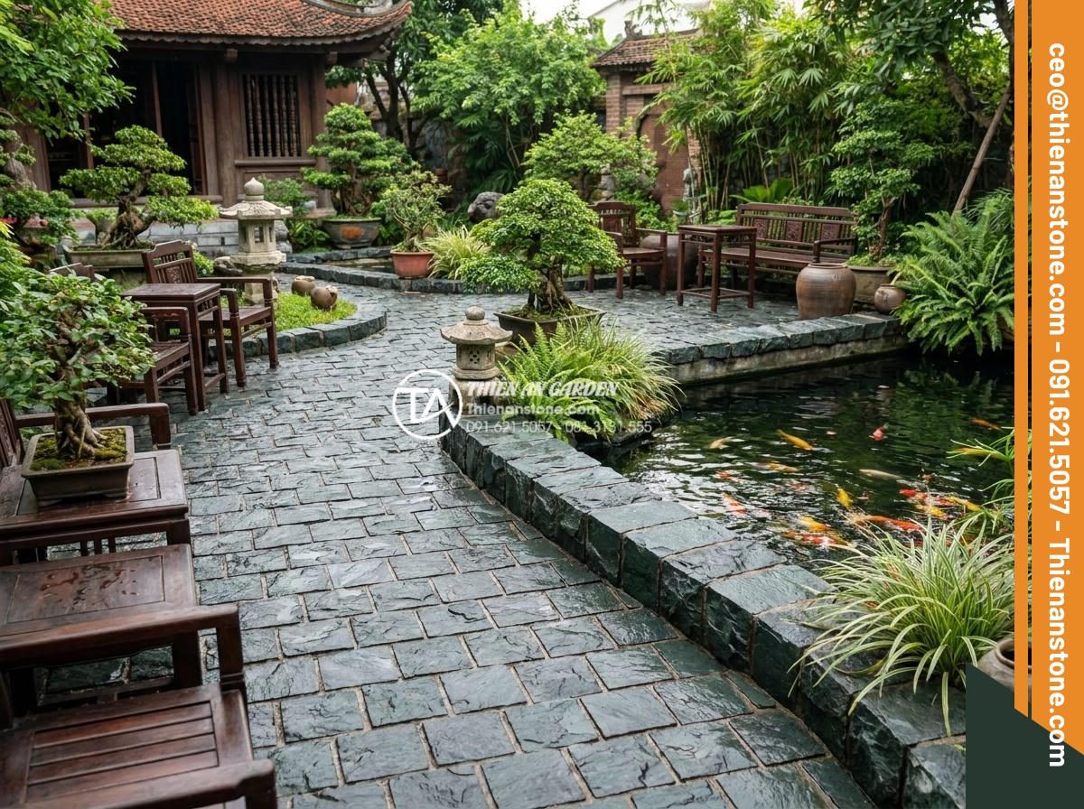Top 15 mẫu lát đá cubic sân vườn đẹp mắt dẫn đầu xu hướng 2026 - Elegant garden scene highlighting health and environmental benefits of cubic sto