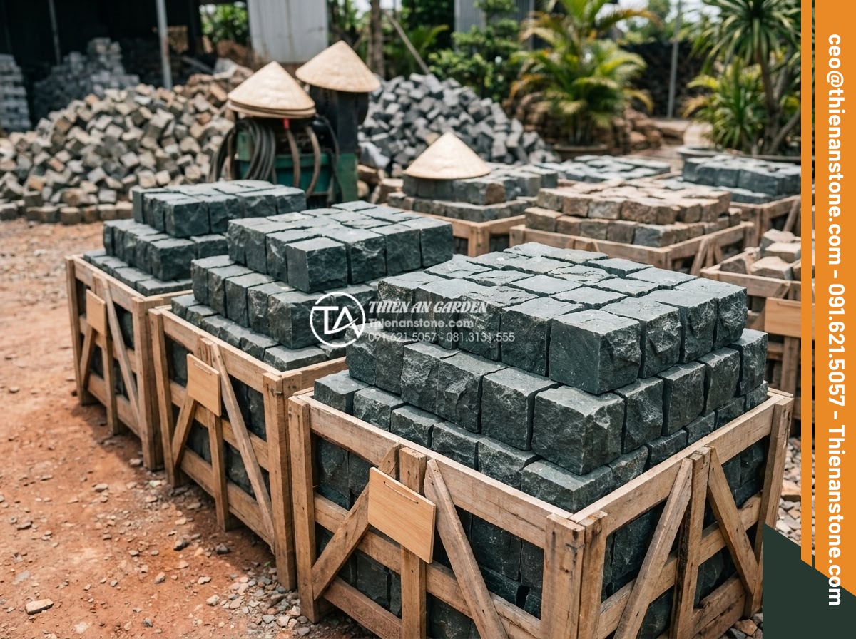 Top 15 mẫu lát đá cubic sân vườn đẹp mắt dẫn đầu xu hướng 2026 - Collection of popular natural cubic stones including black basalt, yellow granit