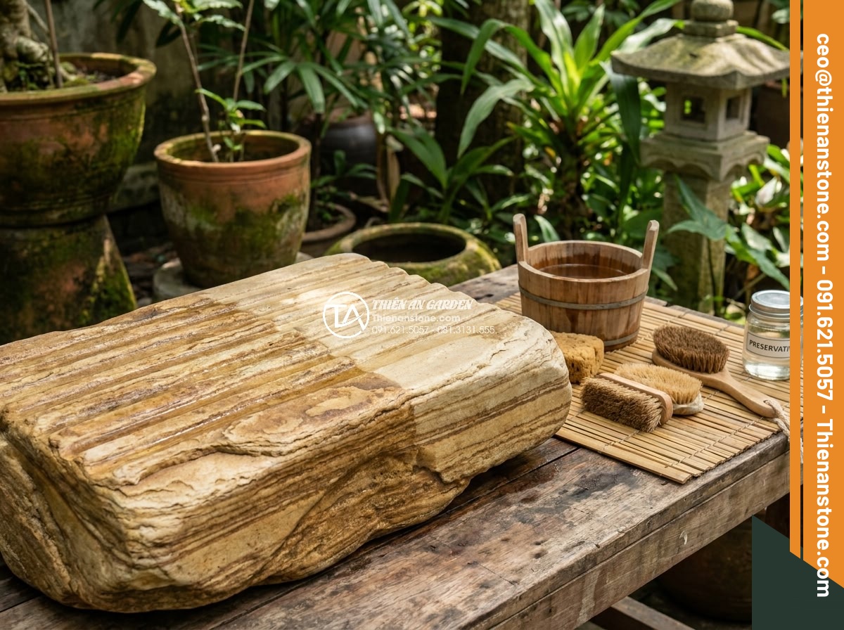 Top 5 địa chỉ bán đá cổ thạch TPHCM uy tín, hỗ trợ vận chuyển tận nơi - Hình 20 Top 5 địa chỉ bán đá cổ thạch TPHCM uy tín, hỗ trợ vận chuyển tận nơi - Expert demonstrating proper stone cleaning and preservation techniques for long-