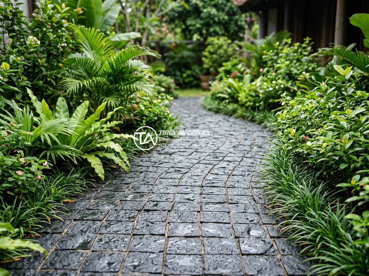 Tự lát đá cubic cho sân vườn nhỏ: Những điều cần chuẩn bị - Beautiful after-maintenance photo of a clean and vibrant small garden with cubic