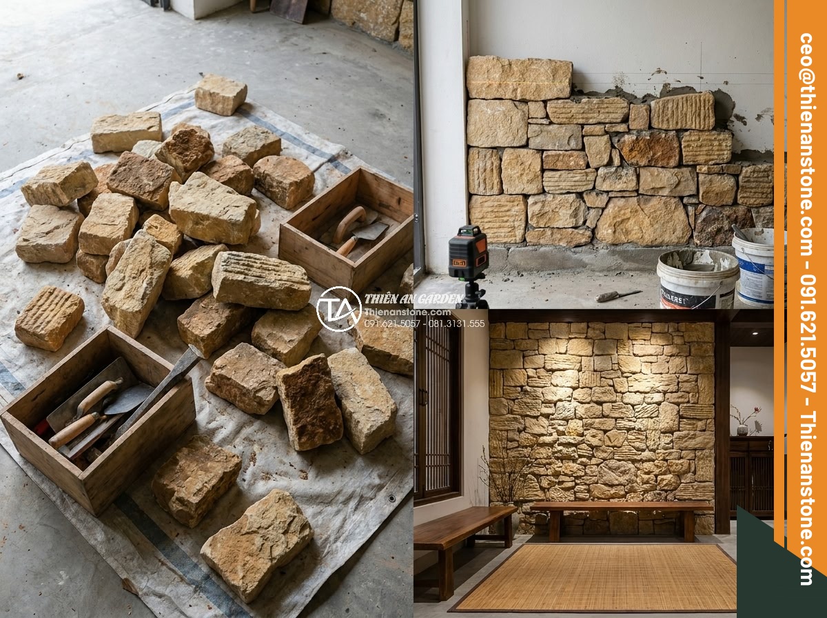 Ứng dụng đá cổ thạch trong trang trí nội thất: Điểm nhấn sang trọng - Hình 17 Ứng dụng đá cổ thạch trong trang trí nội thất: Điểm nhấn sang trọng - Professional installation process of ancient stones in interior decoration, show