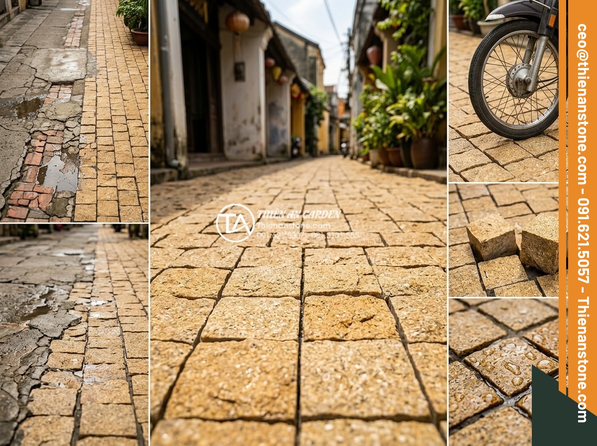 Ứng dụng đá cubic trong thiết kế quảng trường và khu phố đi bộ - Hình 16 Ứng dụng đá cubic trong thiết kế quảng trường và khu phố đi bộ - Infographic-style view highlighting advantages of cubic stones over other paving
