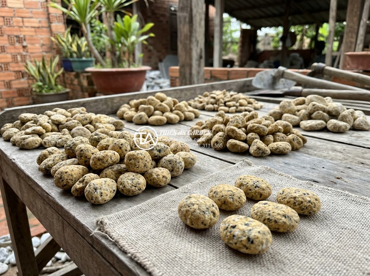 15+ Mẫu đá rối ốp chân tường giúp bảo vệ công trình tuyệt đối - Professional stone expert inspecting quality of pebble stones for wall base clad