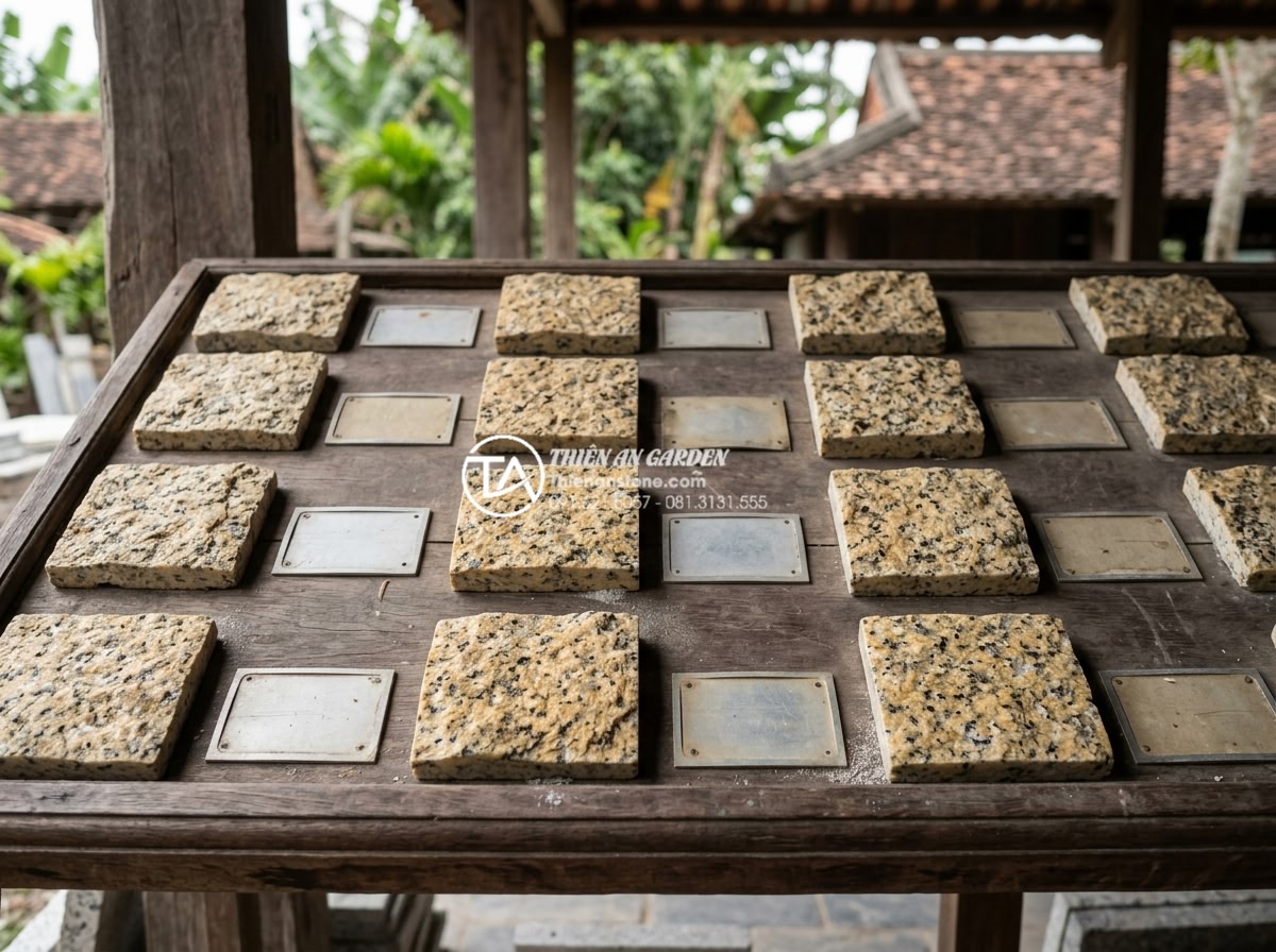 15+ Mẫu đá rối ốp chân tường giúp bảo vệ công trình tuyệt đối - Professional price list table display with various pebble stone samples and corr