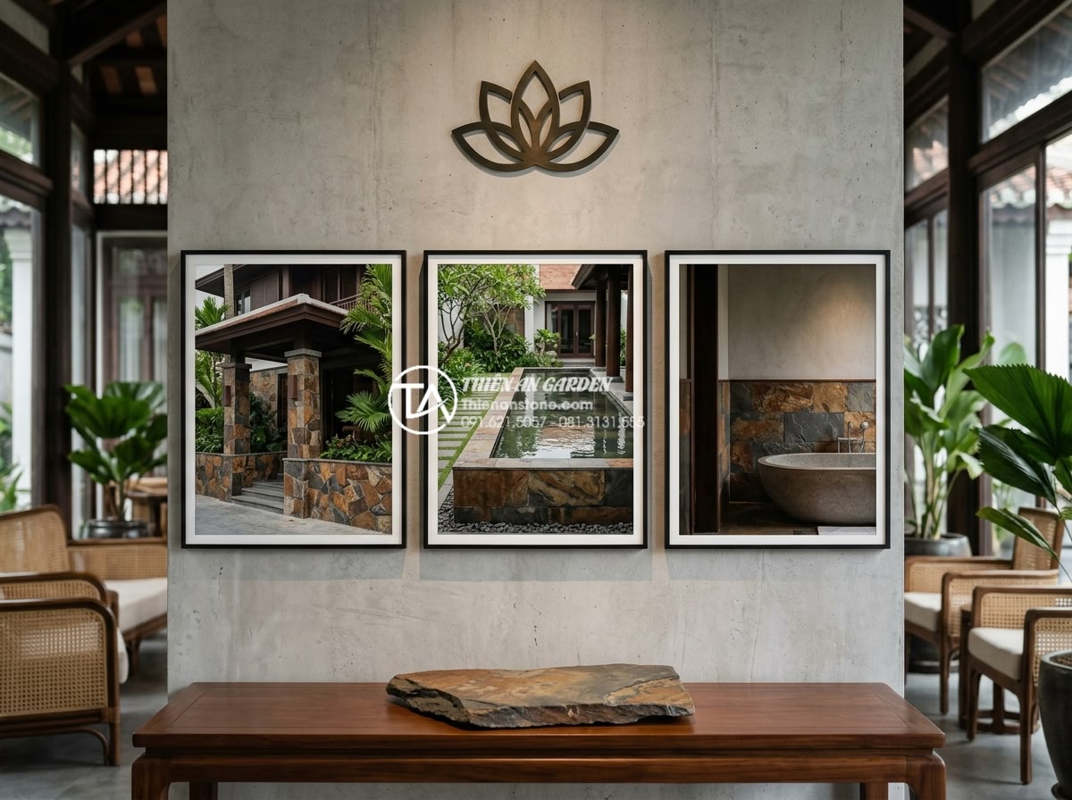 15+ Mẫu đá rối ốp chân tường giúp bảo vệ công trình tuyệt đối - Company logo and completed luxury projects portfolio showcasing stone pebble wal
