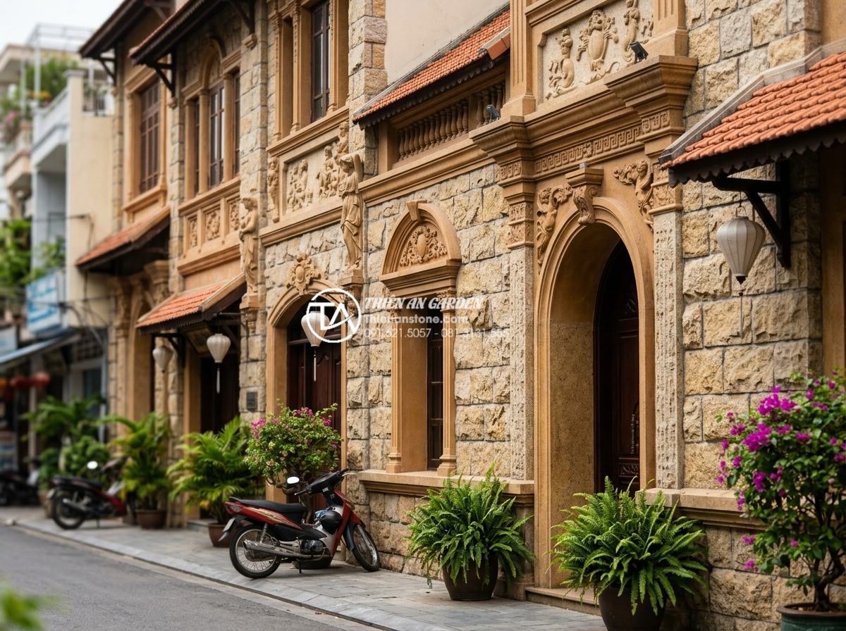 20 Ý tưởng sử dụng đá rối trang trí mặt tiền nhà phố cực ấn tượng - Classic European style townhouse facades adorned with rubble stones, ornate mold