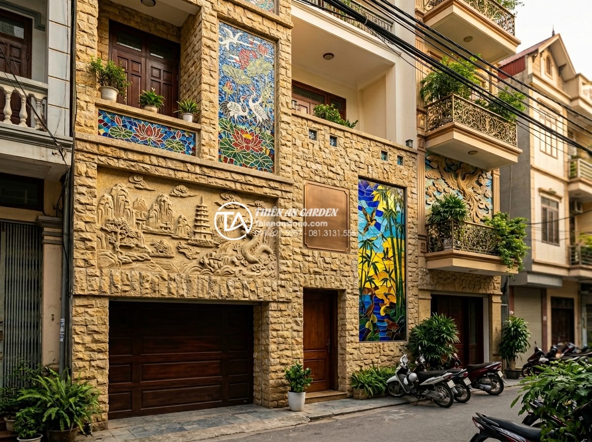 20 Ý tưởng sử dụng đá rối trang trí mặt tiền nhà phố cực ấn tượng - Creative and unique rubble stone facade designs including 3D murals, garage inte