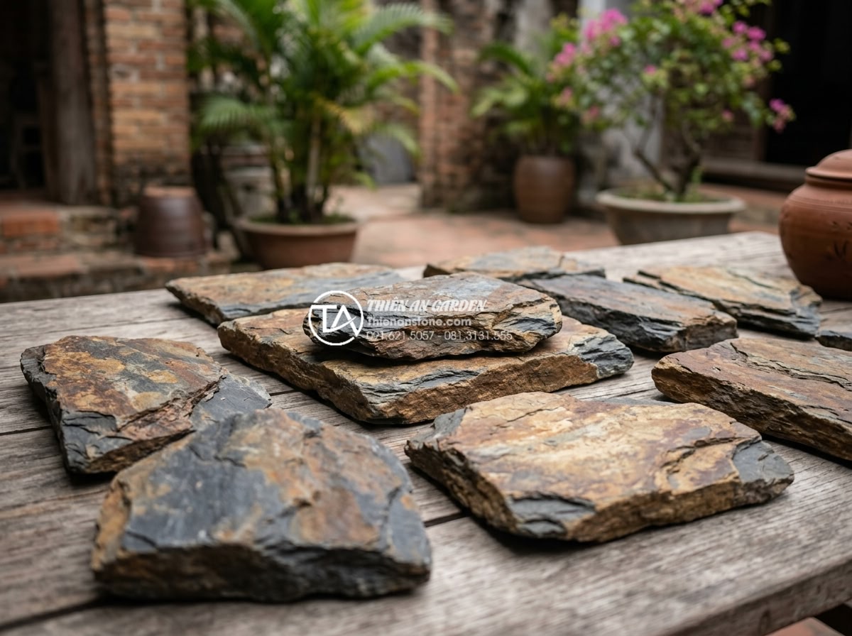 20 Ý tưởng sử dụng đá rối trang trí mặt tiền nhà phố cực ấn tượng - Close-up collection of different natural rubble stone types with labels indicati