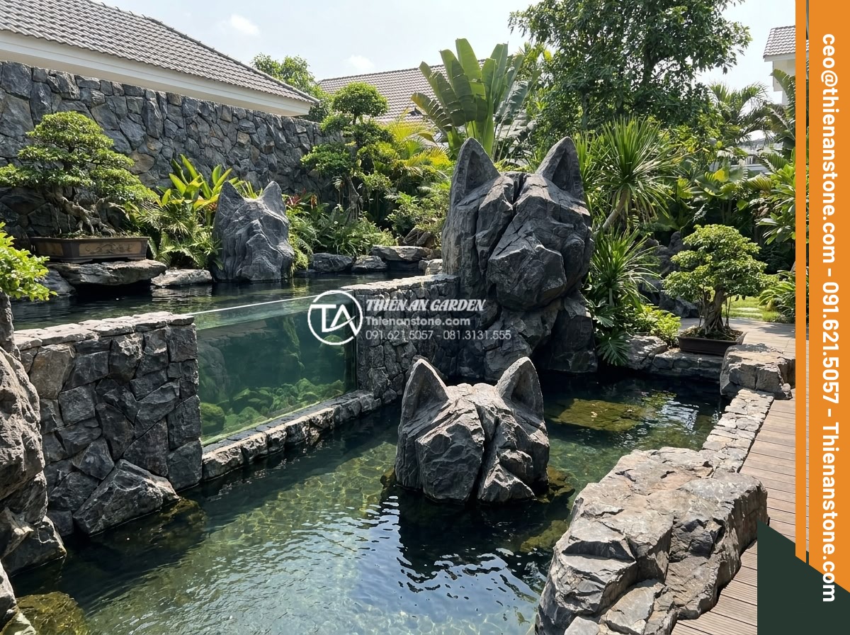 Ảnh hưởng của đá tai mèo đến môi trường nước trong bể thủy sinh - Hình 20 Ảnh hưởng của đá tai mèo đến môi trường nước trong bể thủy sinh - Professional landscape design featuring cat ear stones in garden pond and aquari