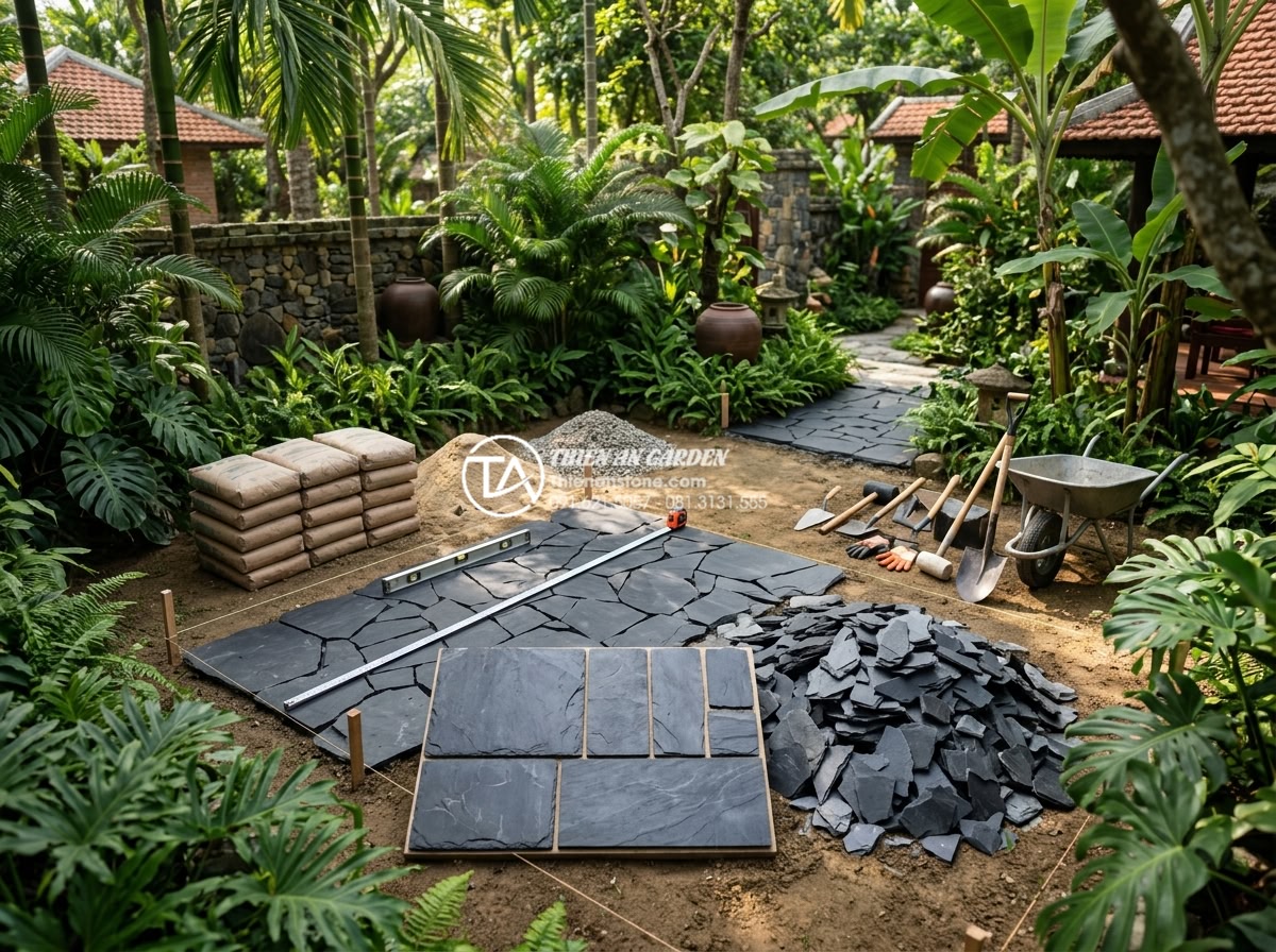 Bảng giá đá rối lát sân vườn: Kinh nghiệm mua đá rẻ và chất lượng - Detailed overview image showing cost breakdown infographic for garden paving pro