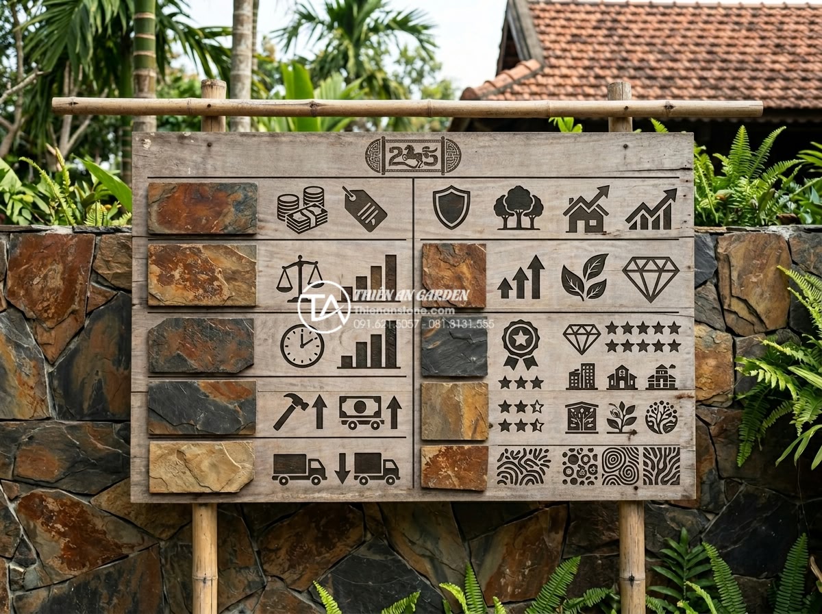 Báo giá đá rối ốp tường 2026: Cập nhật chi phí vật tư và nhân công - Chart comparing costs and benefits of different natural stone types for 2026 wal