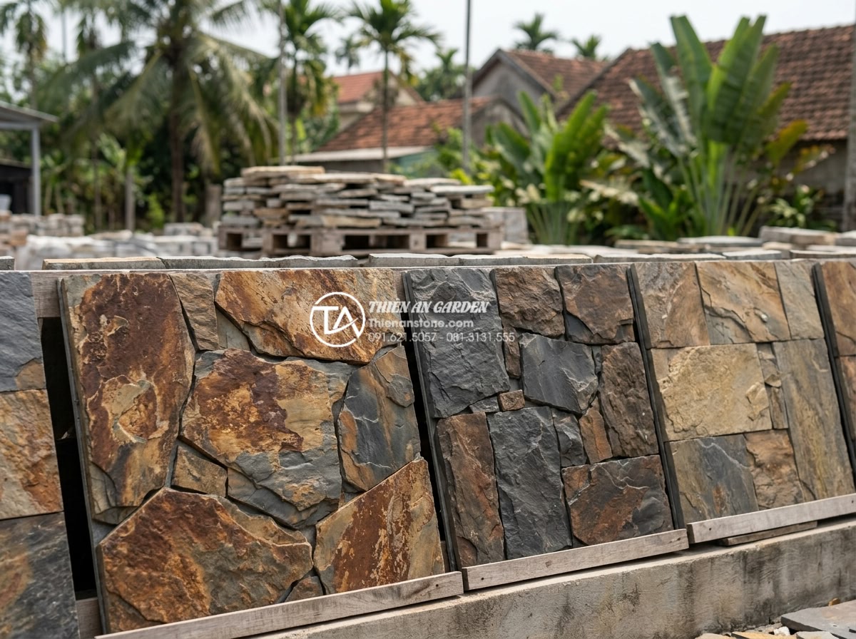 Báo giá đá rối ốp tường 2026: Cập nhật chi phí vật tư và nhân công - Assortment of various popular natural rubble stones including slate, multi-color