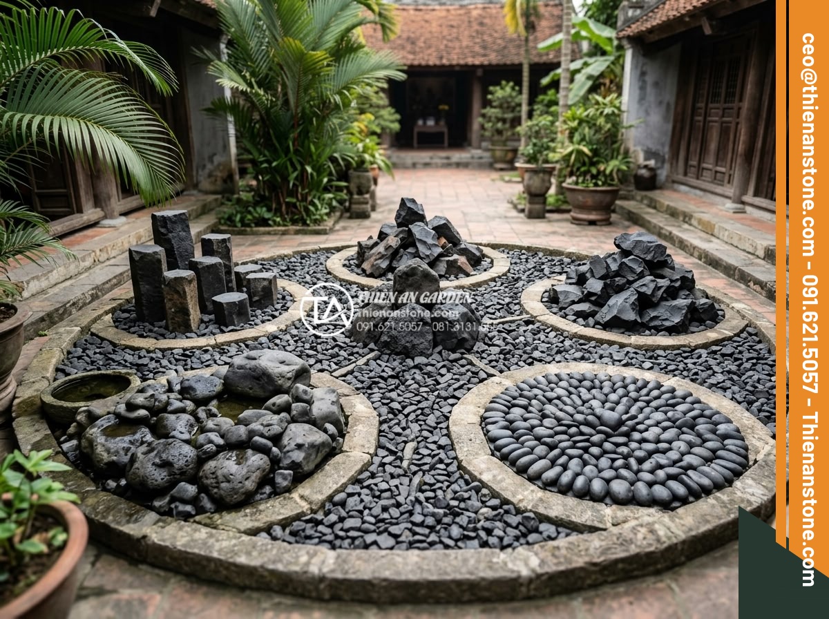 Cách chọn màu đá rối hợp mệnh gia chủ trong kiến trúc - Illustration of Feng Shui five elements chart integrated with different colored 