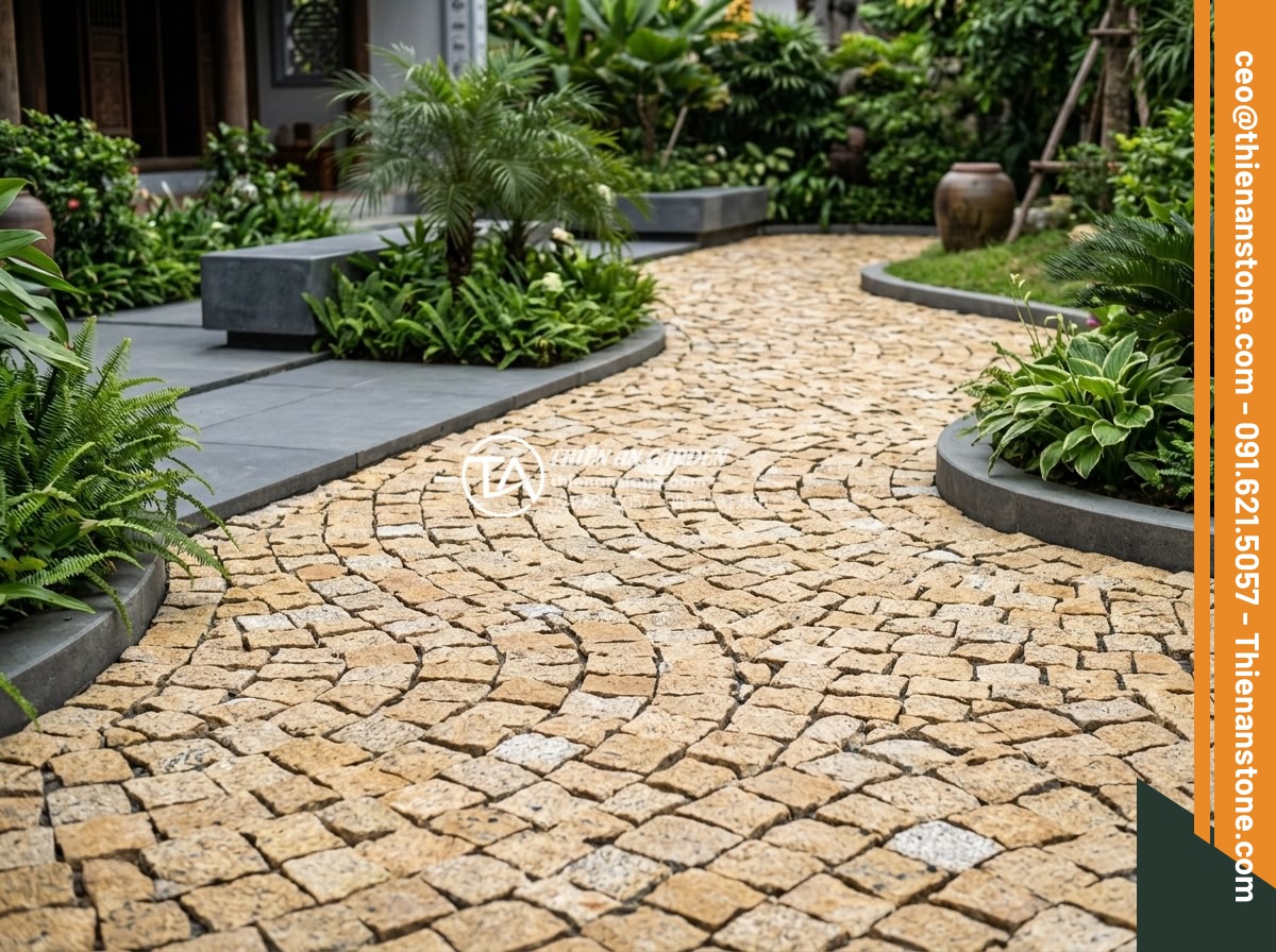 Cách chọn màu đá rối hợp mệnh gia chủ trong kiến trúc - Vibrant multi-colored rubble stones creating dynamic patterns in contemporary ga