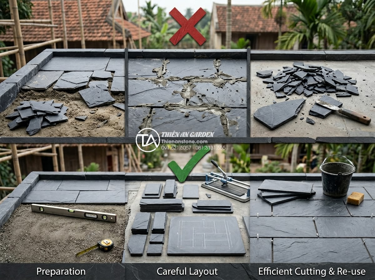 Cách tính định mức đá rối trên 1m2 để dự toán ngân sách chính xác - Common mistakes infographic in stone laying process with tips to avoid wastage i