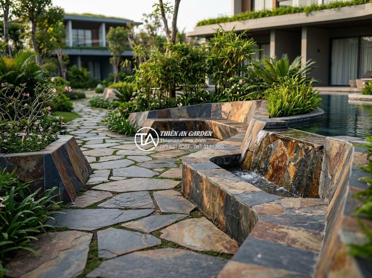 Cách tính định mức đá rối trên 1m2 để dự toán ngân sách chính xác - Futuristic 2026 landscape design trends featuring innovative uses of natural dec