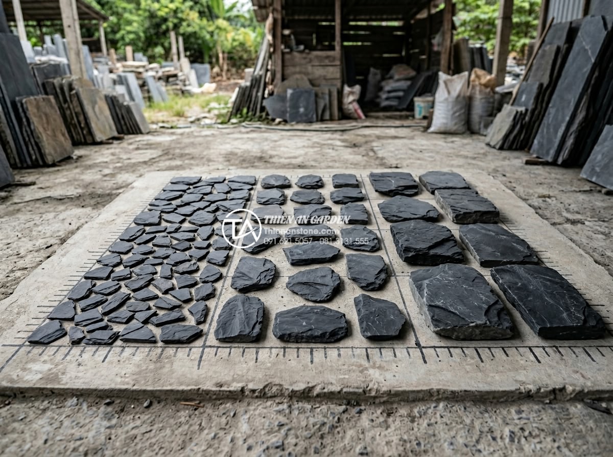 Cách tính định mức đá rối trên 1m2 để dự toán ngân sách chính xác - Comparison photo of different sizes and thicknesses of natural rối decorative st