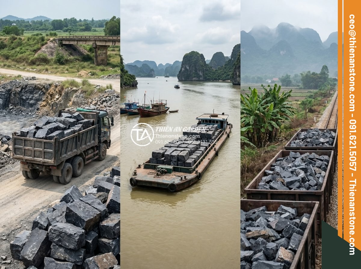 Cách vận chuyển đá tai mèo khối lượng lớn không bị nứt vỡ - Comparison of road, sea, and rail transport methods for large stone shipments