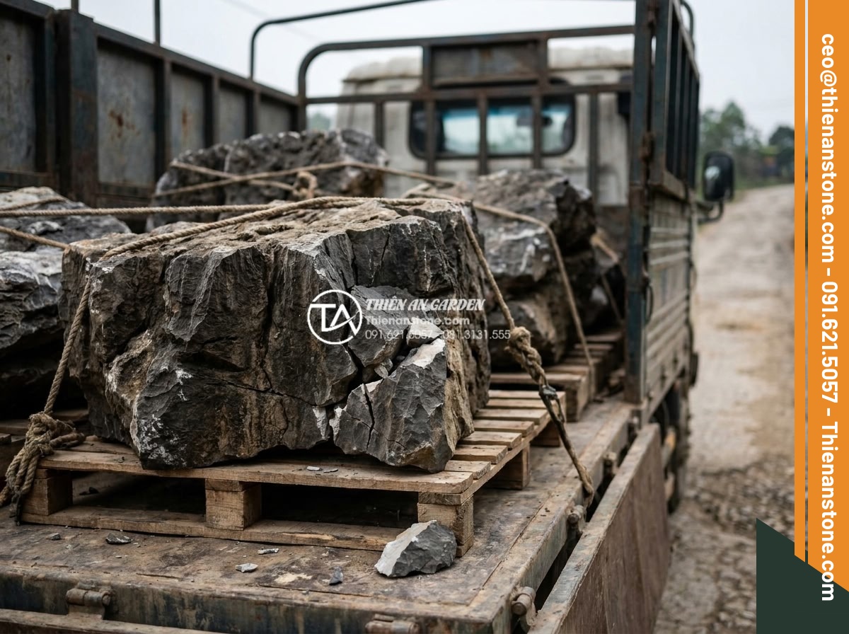 Cách vận chuyển đá tai mèo khối lượng lớn không bị nứt vỡ - Illustration of common risks like impact and vibration damaging cat ear stones d