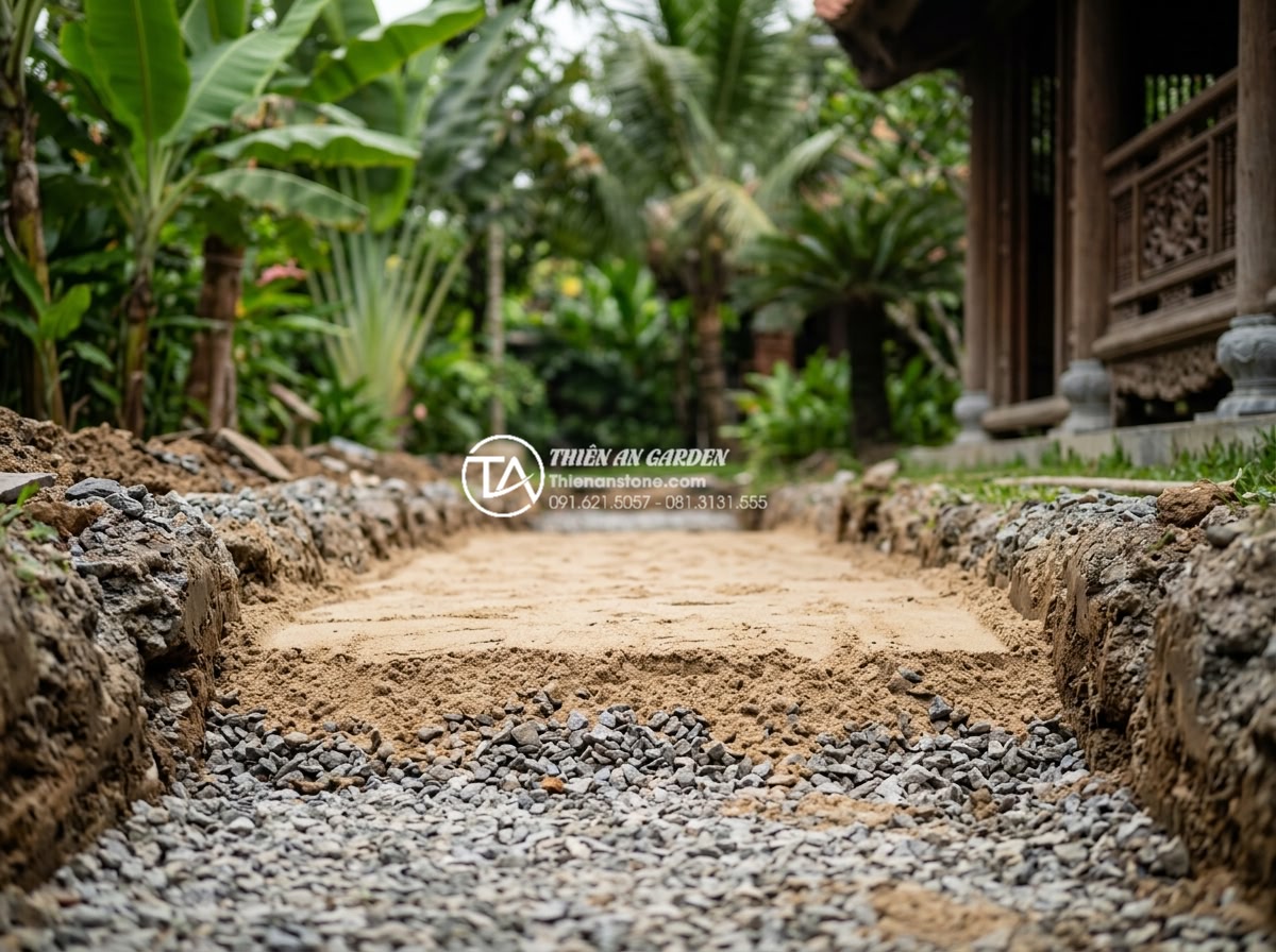 Đá rối đa sắc: Lựa chọn hàng đầu cho các resort và villa cao cấp - Step-by-step stone paving process for multi-colored natural stones in high-end l