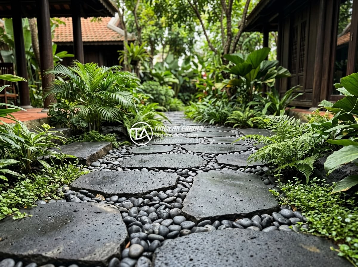 Đá rối đa sắc: Lựa chọn hàng đầu cho các resort và villa cao cấp - Cleaned and maintained multi-colored natural stones in a pristine villa garden a