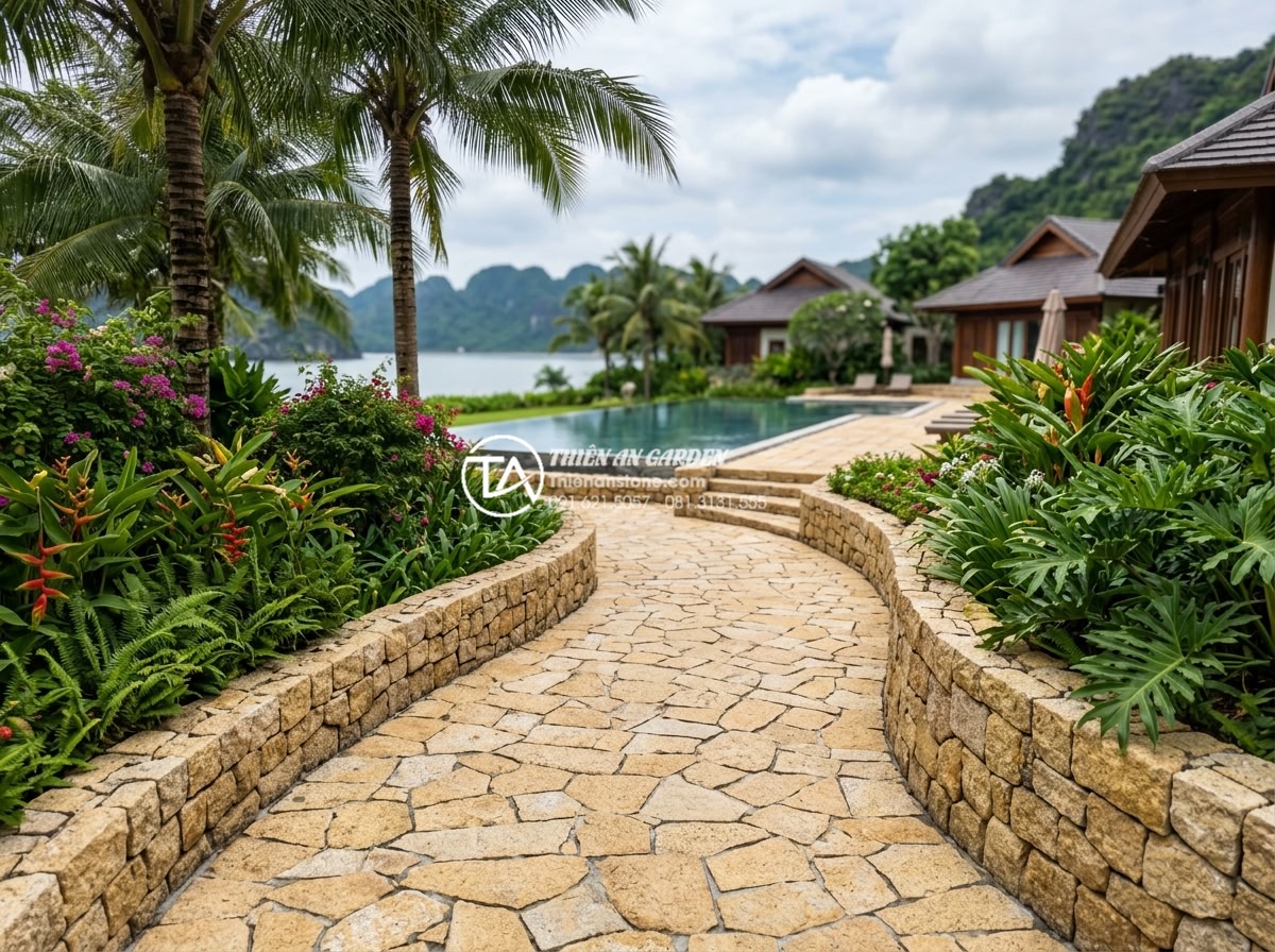 Đá rối đa sắc: Lựa chọn hàng đầu cho các resort và villa cao cấp - Famous luxury resort in Vietnam featuring extensive use of multi-colored Lai Cha