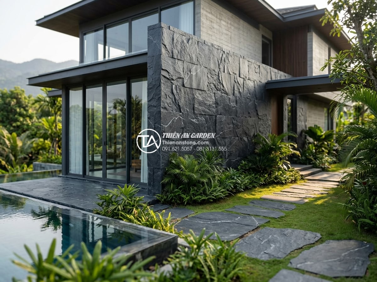 Đá rối đa sắc: Lựa chọn hàng đầu cho các resort và villa cao cấp - Elegant high-end villa project showcasing creative applications of natural multi