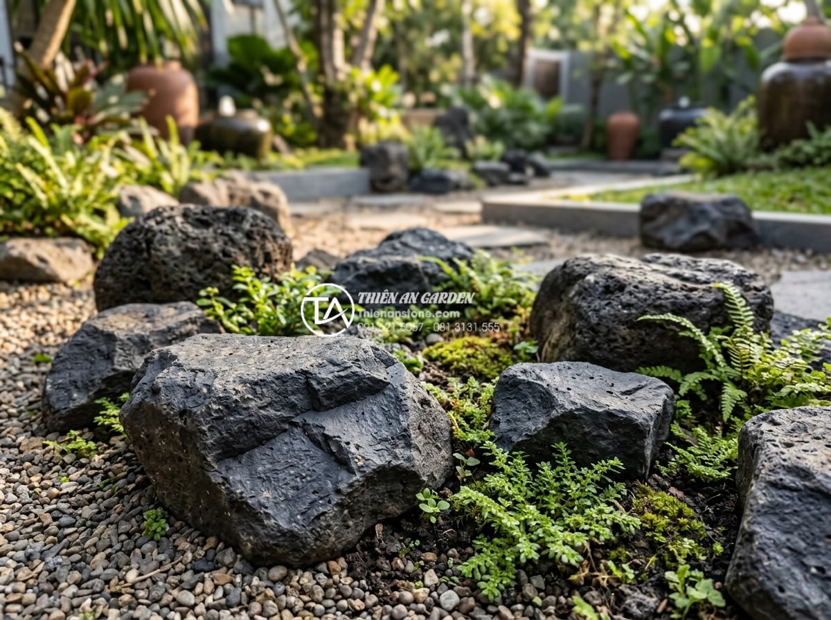 Đá rối là gì? Xu hướng sử dụng đá tự nhiên trong kiến trúc 2026 - Close-up photograph of natural irregular ragged stones with rugged textures, ear