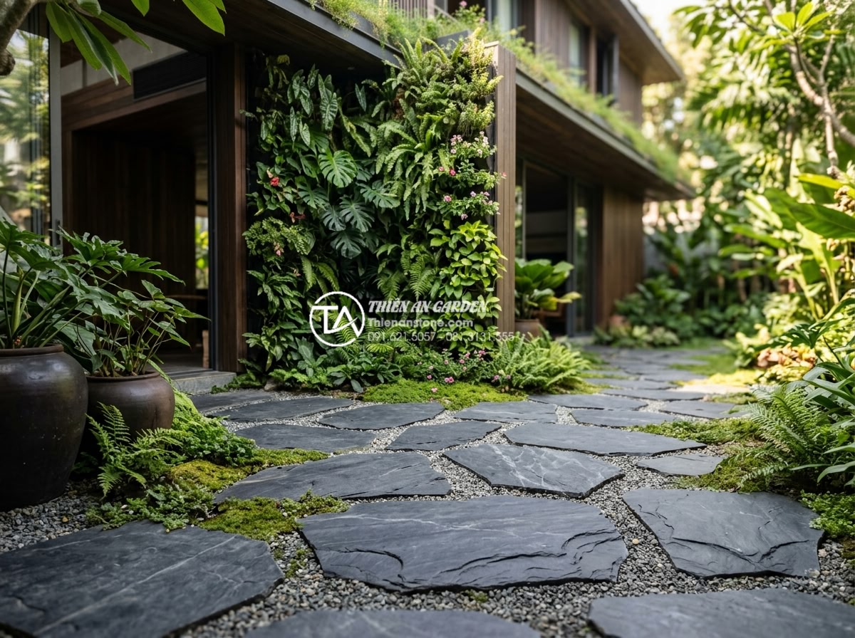 Đá rối là gì? Xu hướng sử dụng đá tự nhiên trong kiến trúc 2026 - Trendy 2026 garden design concept with irregular natural stones, vertical garden