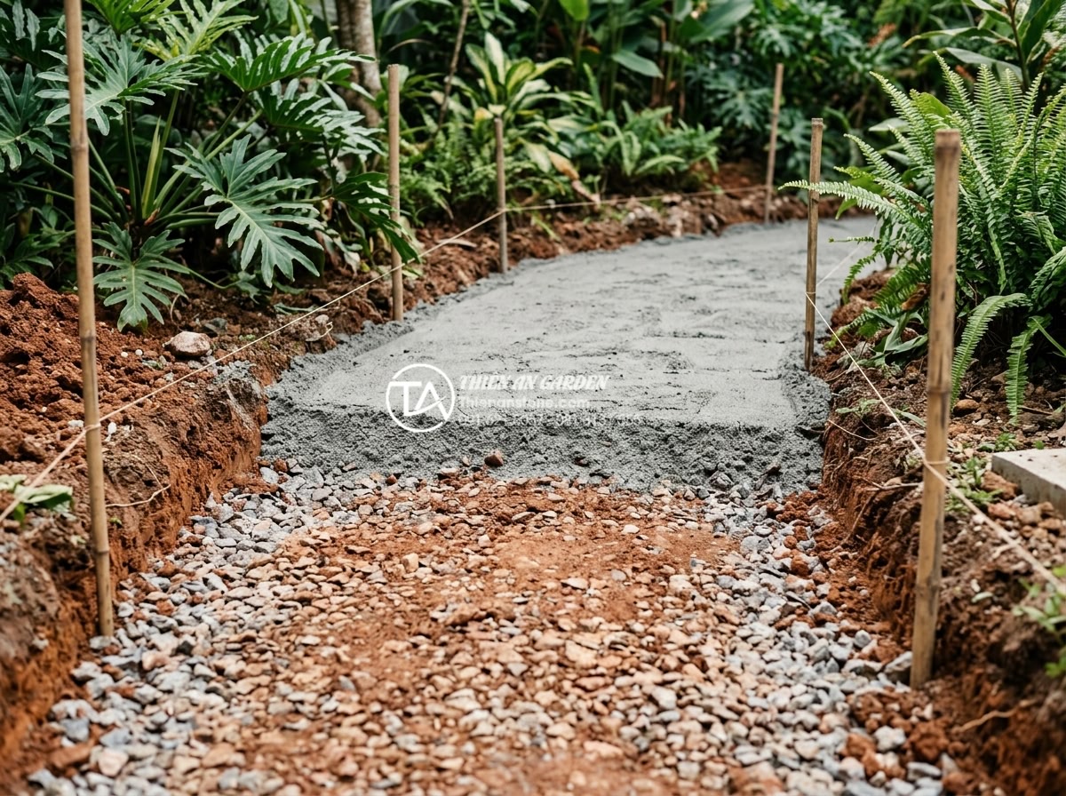 Đá rối lát sân vườn: Giải pháp thi công bền vững và thẩm mỹ - Step-by-step construction process of paving chaotic natural stones including bas